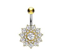 PIERCINGLINE Piercing de ombligo de titanio con diseño en plata 925 CRYSTAL FLOWER color dorado banana selección color bananabell