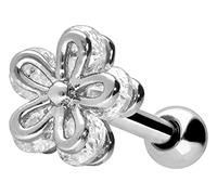 PIERCINGLINE Piercing de oreja de acero quirúrgico con diseño de latón | FLOR + CRISTAL | Piercing Joyería Tapones para los oídos Helix | Selección de color y tamaño