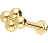 PIERCINGLINE Piercing de oro de 14 quilates con 4 bolas, color y tamaño a elegir, 1,2 mm Stabstärke / 8 mm Stablänge, Oro 585 de 14 quilates titanio (grado 23)