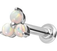 PIERCINGLINE Piercing de oro de 14 quilates con diseño de flor y 3 sinterizos, ópalo, color y tamaño a elegir, 1,2 mm Stabstärke / 8 mm Stablänge, Oro 585 de 14 quilates titanio (grado 23)