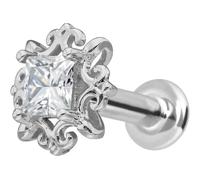 PIERCINGLINE Piercing de oro de 14 quilates con forma de moissanita cuadrada + nombre de 0,15 ct, 1,2 mm Stabstärke / 10 mm Stablänge, Oro 585 de 14 quilates titanio (grado 23)
