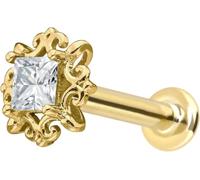 PIERCINGLINE Piercing de oro de 14 quilates con forma de moissanita cuadrada + nombre de 0,15 ct, 1,2 mm Stabstärke / 10 mm Stablänge, Oro 585 de 14 quilates titanio (grado 23)