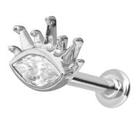 PIERCINGLINE Piercing de oro de 14 quilates con forma de moissanita ovalada + rayos de sol de 0,1 ct, 1,2 mm Stabstärke / 7 mm Stablänge, Oro 585 de 14 quilates titanio (grado 23)