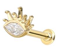 PIERCINGLINE Piercing de oro de 14 quilates con forma de moissanita ovalada + rayos de sol de 0,1 ct, 1,2 mm Stabstärke / 10 mm Stablänge, Oro 585 de 14 quilates titanio (grado 23)