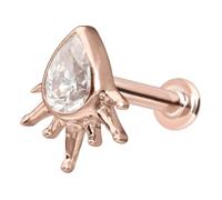 PIERCINGLINE Piercing de oro de 14 quilates con gotas de moissanita + rayos de sol de 0,15 ct, 1,2 mm Stabstärke / 10 mm Stablänge, Oro 585 de 14 quilates titanio (grado 23)