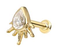 PIERCINGLINE Piercing de oro de 14 quilates con gotas de moissanita + rayos de sol de 0,15 ct, 1,2 mm Stabstärke / 10 mm Stablänge, Oro 585 de 14 quilates titanio (grado 23)