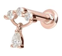 PIERCINGLINE Piercing de oro de 14 quilates con rosca interior, arco de moissanita + gotas de moissanita, 1 mm Stabstärke / 6 mm Stablänge, Oro 585 de 14 quilates, Moissanita