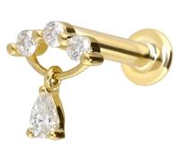 PIERCINGLINE Piercing de oro de 14 quilates con rosca interior, arco de moissanita + gotas de moissanita, 1 mm Stabstärke / 7 mm Stablänge, Oro 585 de 14 quilates, Moissanita