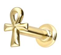 PIERCINGLINE Piercing de oro de 14 quilates con rosca interior, diseño de cruz egipcia, color y tamaño a elegir, 1 mm Stabstärke / 6 mm Stablänge, Oro 585 de 14 quilates