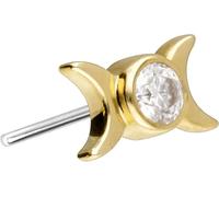 PIERCINGLINE Piercing labret de oro de 14 quilates con pasador de titanio Mossanita + 2 lunas, Titanio Oro 585 de 14 quilates Titanio, Moissanita