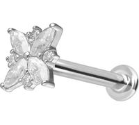 PIERCINGLINE Piercing Labret de oro de 14 quilates con rosca interior, flor de moissanita y color a elegir, 1,2 mm Stabstärke / 8 mm Stablänge, Oro 585 de 14 quilates, Moissanita