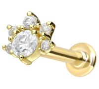 PIERCINGLINE Piercing Labret de oro de 14 quilates con rosca interior, flor de moissanita y color a elegir, 1,2 mm Stabstärke / 8 mm Stablänge, Oro 585 de 14 quilates, Moissanita