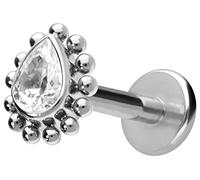 PIERCINGLINE Piercing labret de titanio con rosca interior, gotas de cristal, piercing para labio, nariz, oreja, hélix, color y tamaño a elegir, Titanio.,