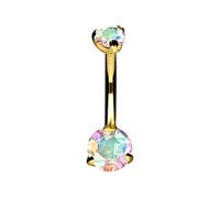 PIERCINGLINE Piercing para el ombligo de titanio con rosca interior, dos cristales, diseño de banana, 10 mm, 4 mm, 6 mm, Titanio