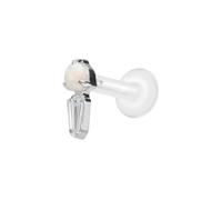PIERCINGLINE PTFE Labret con rosca hembra + accesorio de titanio ópalo sintético + rectángulo de cristal - oro rosa, transparente, negro, dorado, blanco y plateado, Stablänge: 8mm | Stabstärke: 1,6mm