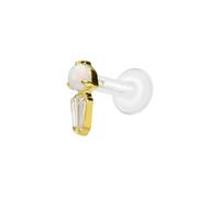 PIERCINGLINE PTFE Labret con rosca hembra + accesorio de titanio ópalo sintético + rectángulo de cristal - oro rosa, transparente, negro, dorado, blanco y plateado, Stablänge: 7mm | Stabstärke: 1,6mm