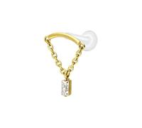 PIERCINGLINE PTFE Labret con rosca interior + accesorio de titanio arco + cadena + rectángulo de cristal - oro rosa, transparente, negro, dorado, plateado, Stablänge: 7mm | Stabstärke: 1,2mm, PTFE