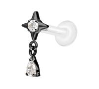 PIERCINGLINE PTFE Labret con rosca interior + accesorio de titanio estrella + gotas de cristal - oro rosa, transparente, negro, dorado, plateado, Stablänge: 7mm | Stabstärke: 1,6mm, PTFETitan, Cristal