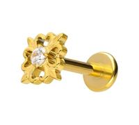 PIERCINGLINE Titan Labret - Hoja de trébol con ajuste push fit, color oro rosa, negro, dorado, plateado, Stablänge: 10mm | Stabstärke: 1,2mm, Titanio, Cristal