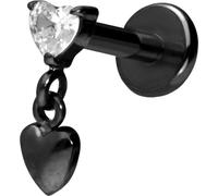 PIERCINGLINE Titan Labret Push Fit 2 Corazones - Oro rosa, Negro, Dorado y Plata, Stablänge: 10mm | Stabstärke: 1,2mm, Titanio, Cristal