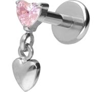 PIERCINGLINE Titan Labret Push Fit 2 Corazones - Oro rosa, Negro, Dorado y Plata, Stablänge: 7mm | Stabstärke: 1,2mm, Titanio, Cristal