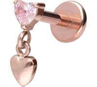 PIERCINGLINE Titan Labret Push Fit 2 Corazones - Oro rosa, Negro, Dorado y Plata, Stablänge: 7mm | Stabstärke: 1,2mm, Titanio, Cristal