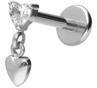 PIERCINGLINE Titan Labret Push Fit 2 Corazones - Oro rosa, Negro, Dorado y Plata, Stablänge: 7mm | Stabstärke: 1,2mm, Titanio, Cristal