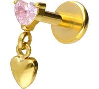 PIERCINGLINE Titan Labret Push Fit 2 Corazones - Oro rosa, Negro, Dorado y Plata, Stablänge: 7mm | Stabstärke: 1mm, Titanio, Cristal