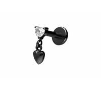 PIERCINGLINE Titan Labret Push Fit 2 Corazones - Oro rosa, Negro, Dorado y Plata, Stablänge: 7mm | Stabstärke: 1,2mm, Titanio, Cristal