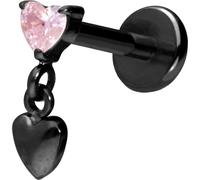 PIERCINGLINE Titan Labret Push Fit 2 Corazones - Oro rosa, Negro, Dorado y Plata, Stablänge: 9mm | Stabstärke: 1mm, Titanio, Cristal