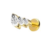 PIERCINGLINE Titanio Labret con 3 gotas de cristal engarzadas, color oro rosa, negro, dorado y plateado, Stablänge: 5mm | Stabstärke: 1,2mm, Titanio, Cristal