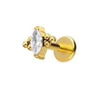 PIERCINGLINE Titanio Labret con gotas de cristal Push Fit + 6 bolas - oro rosa, negro, dorado y plateado, Stablänge: 10mm | Stabstärke: 1,2mm, Titanio, Cristal