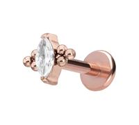 PIERCINGLINE Titanio Labret con gotas de cristal Push Fit + 6 bolas - oro rosa, negro, dorado y plateado, Stablänge: 8mm | Stabstärke: 1mm, Titanio, Cristal