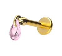 PIERCINGLINE Titanio Labret con gotas de cristal Push Fit, oro rosa, negro, dorado, plateado, Stablänge: 9mm | Stabstärke: 1,2mm, Titanio, Cristal