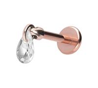 PIERCINGLINE Titanio Labret con gotas de cristal Push Fit, oro rosa, negro, dorado, plateado, Stablänge: 10mm | Stabstärke: 1,2mm, Titanio, Cristal