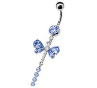 PIERCINGO Piercing para el ombligo, diseño de mariposa, plata y cristal de circonio, acero quirúrgico 316L, acero inoxidable 316L, plátano, piercing para el vientre, 1,6 mm x 10 mm, 1.6mm x 10mm