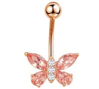 PIERCINGO Piercing para el ombligo, oro rosa, circonio, colgante de acero quirúrgico 316L, acero inoxidable 316L, plátano, piercing para el vientre, 1,6 mm x 10 mm, 1.6mm x 10mm (Banane), Acero