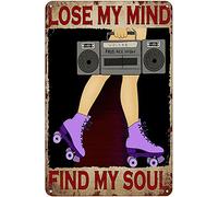 Pierdo La Cabeza, Encuentro Mi Alma, Música Y Patinaje sobre Ruedas. Letrero De Lata Resistente Y Duradera Letrero De Metal Divertido Cartel De Chapa para Restaurante Hogar Garaje 20X30Cm