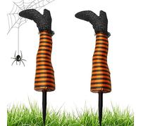 Pierna Bruja Halloween, Piernas De Bruja De Jardín De Jardín, Decoración De Piernas De Bruja para Halloween, 1 par de estacas de bruja malvada de Halloween, Patio decoración para fiestas (Naranja)