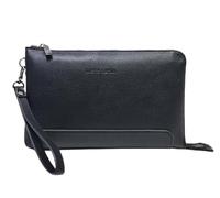 Pierre Cardin Bolso de mano de piel sintética, negro, azul y marrón, con asa extraíble, dimensiones 25,5 x 16,5 x 2 cm Art. 14 Impresión logo a fuego en la parte delantera, Negro , 25,5x16,5X2