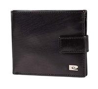 Pierre Cardin - Cartera de piel auténtica para hombre, grano de guijarro, bloqueo RFID, resistente, distintiva, duradera, doble pliegue, colores negro y marrón, Black, M, Clásico