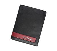 Pierre Cardin Cartera para hombre con cierre RFID de 100% piel natural 10,5 x 12,7 x 2,5 cm para hasta 10 tarjetas, 2 compartimentos para billetes, 1 compartimento para monedas plegado, negro + rojo