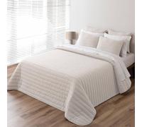 Pierre Cardin Colcha bouti Lino BEIG, Colcha de Entretiempo. Bouti con Relleno Fino. Medida Cama 150 (250x270 cm). Tacto Seda 100% Microfibra de Poliéster. Incluye Dos Fundas de cojin (50x70 cm)