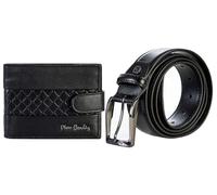 PIERRE CARDIN Juego de cartera para hombre, con cinturón y cartera de piel auténtica, cartera de niño, slim