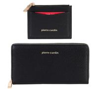 PIERRE CARDIN Juego de mujer, cartera + tarjetero para mujer, juego de piel sintética, bonito, grande, espacioso, piel, regalo, cartera con monedero, billetera, cartera para niña, Negro , L