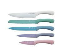 Pierre Cardin Set de 5 Multicolor Pastel Acero Inoxidable, Cuchillo de Chef de 20 cms. para el Pan de 20 cms. fileteador de 20 cms. utilitario de 12,5 cms. y pelador de 8,75 cms