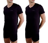 pierre cardin underwear Camiseta Hombre Algodón, Camiseta Firma, Cuello en V con Bordado, Negro (Lote de 2), Negro, XL