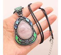 Pierre naturelle Agates pendentif collier Lapis lazuli Rose cristal pendentif dames collier Antique argent bijoux cadeau-Quartz Rose