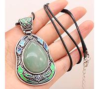 Pierre naturelle Agates pendentif collier Lapis lazuli Rose cristal pendentif dames collier Antique argent bijoux cadeau-Aventurine verte