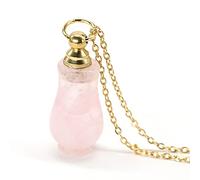 Pierre naturelle cristal pendentif collier bijoux améthystes bouteille de parfum pendentif dame collier alliage chaîne bijoux-Quartz Rose